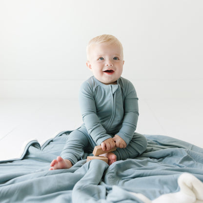 Slate Blue Small Ribbed Zip Romper