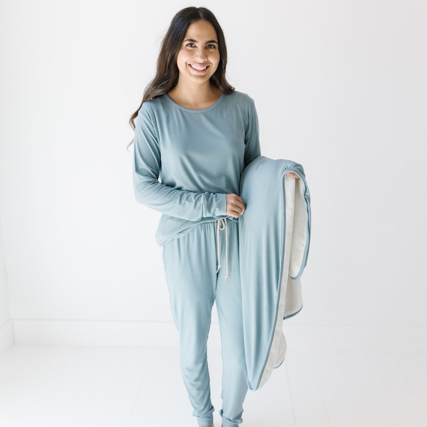 Slate Blue Small Ribbed Women's Long Sleeve Top