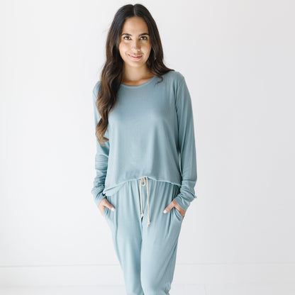 Slate Blue Small Ribbed Women's Matching Set