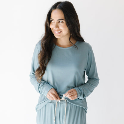 Slate Blue Small Ribbed Women's Long Sleeve Top