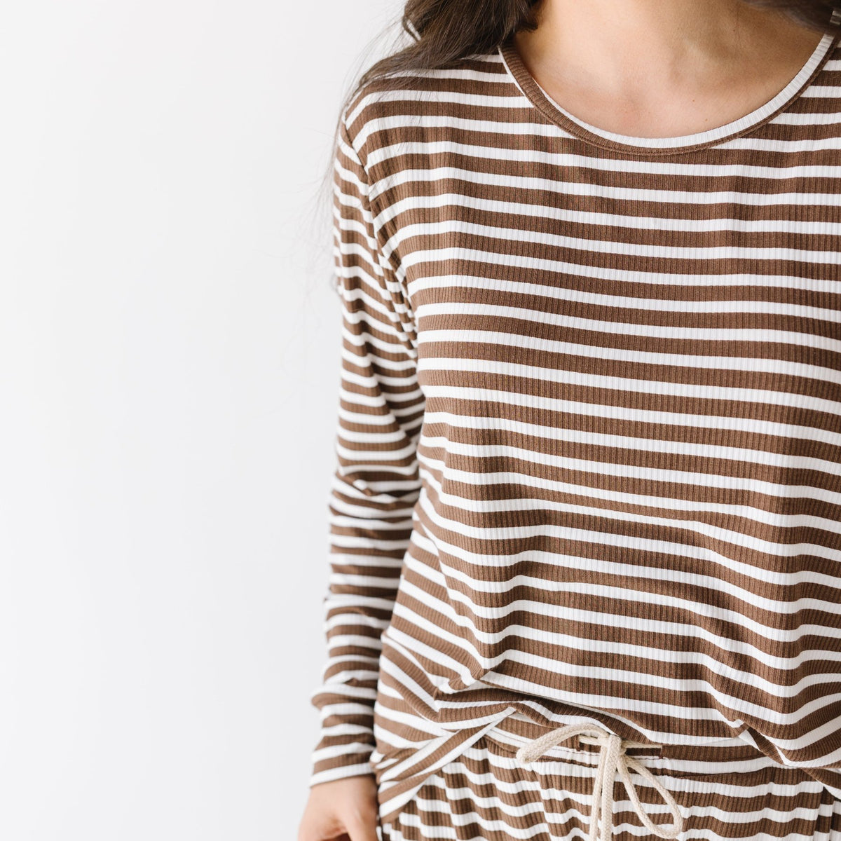Pinecone Big Stripe Small Ribbed Women's Long Sleeve Top