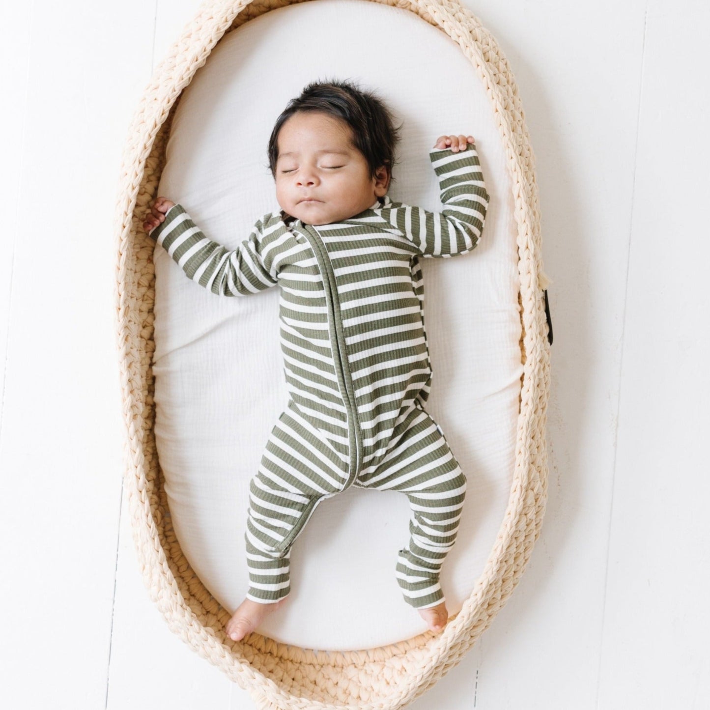 Pine Green Big Stripe Zip Romper