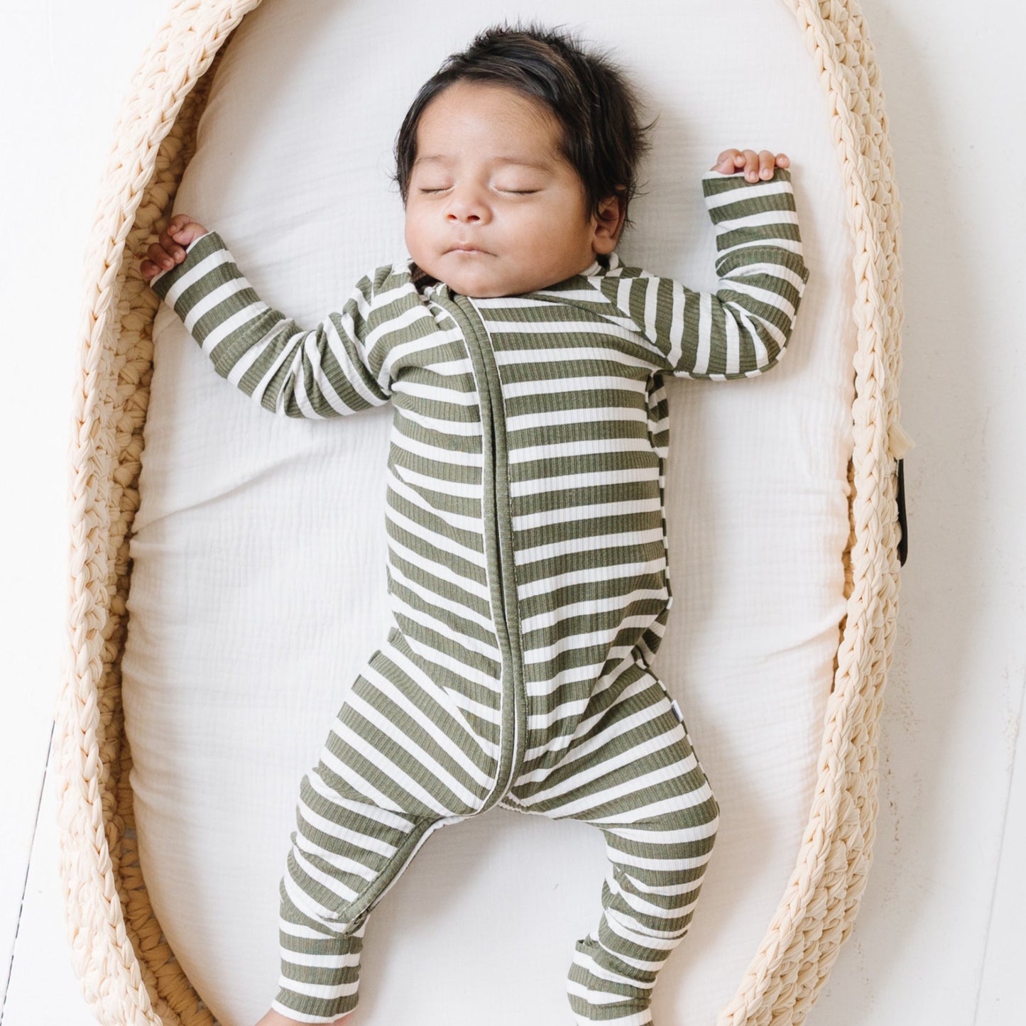 Pine Green Big Stripe Zip Romper