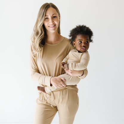 Tan Small Ribbed Zip Romper