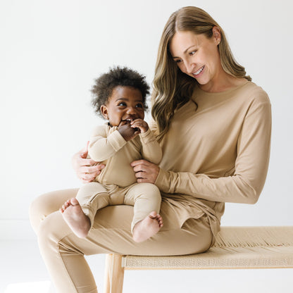 Tan Small Ribbed Zip Romper