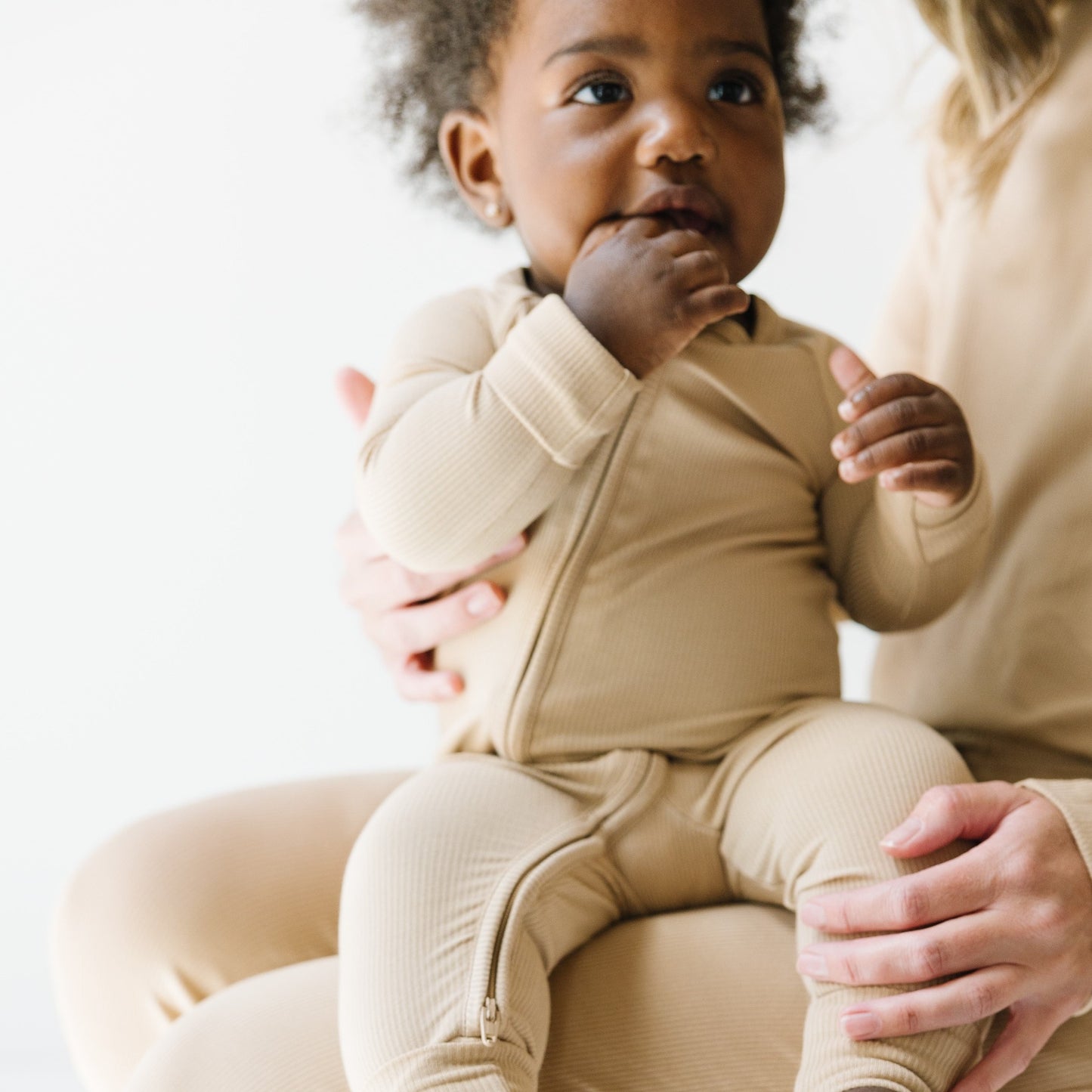 Tan Small Ribbed Zip Romper