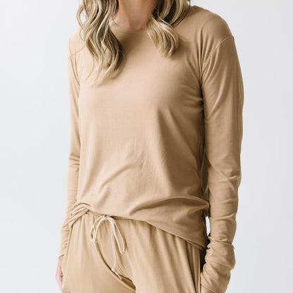 Tan Small Ribbed Women's Long Sleeve Top