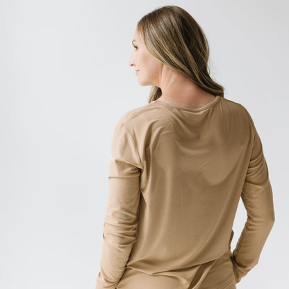 Tan Small Ribbed Women's Long Sleeve Top