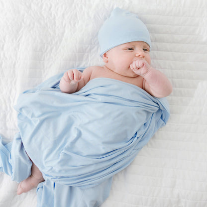 Coastal Blue Small Ribbed Swaddle Set