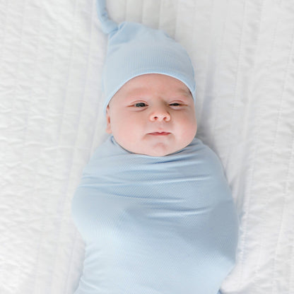 Coastal Blue Small Ribbed Swaddle Set