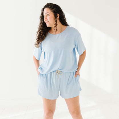 Coastal Blue Small Ribbed Women's Shorts