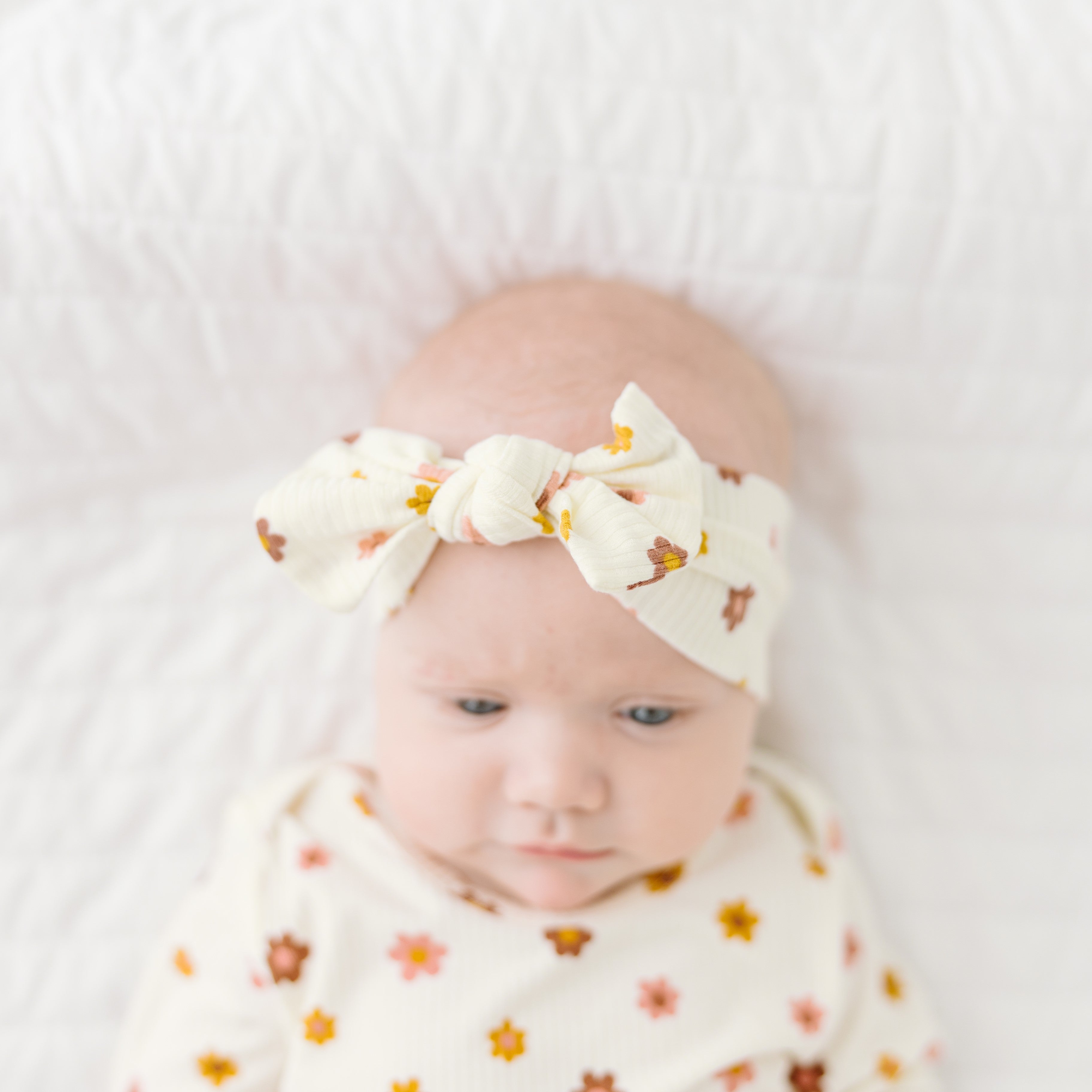 Pink Daisies Small Ribbed Bow