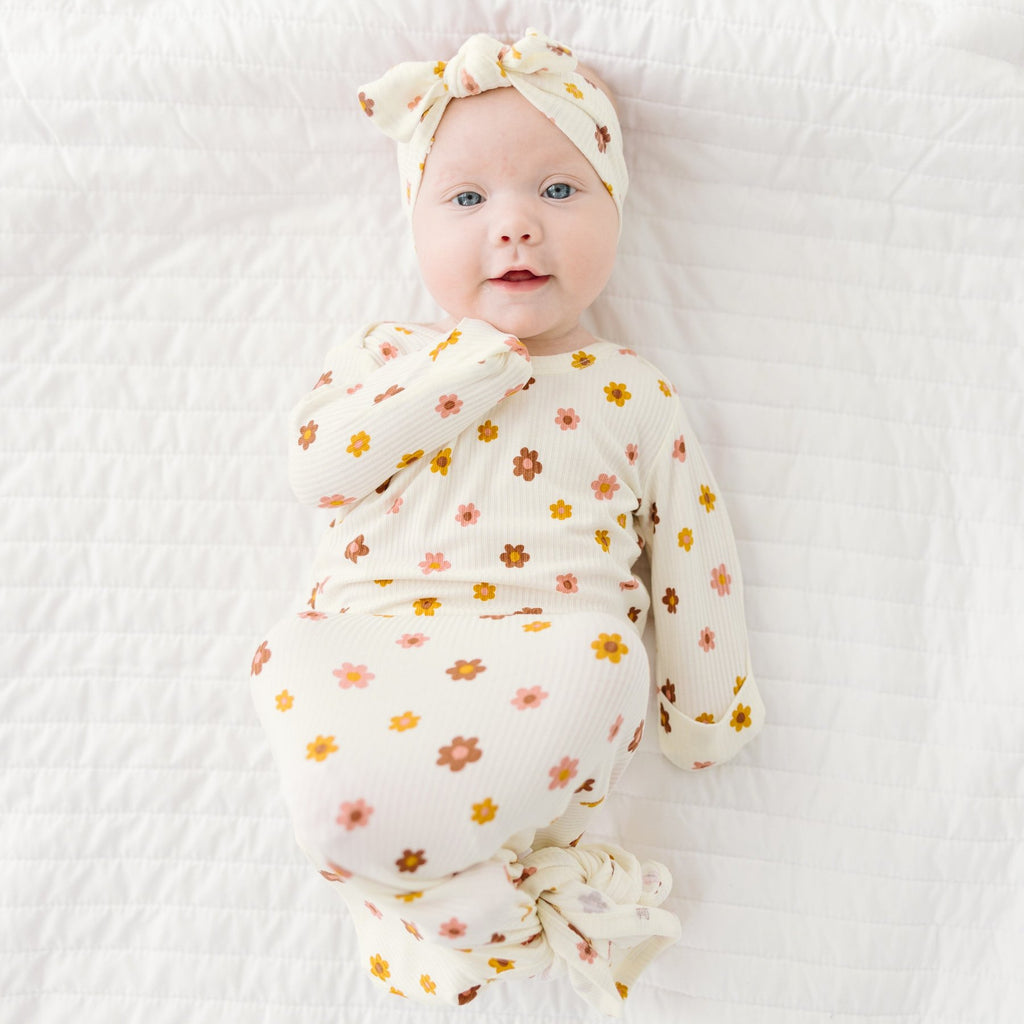 Pink Daisies Small Ribbed Bow