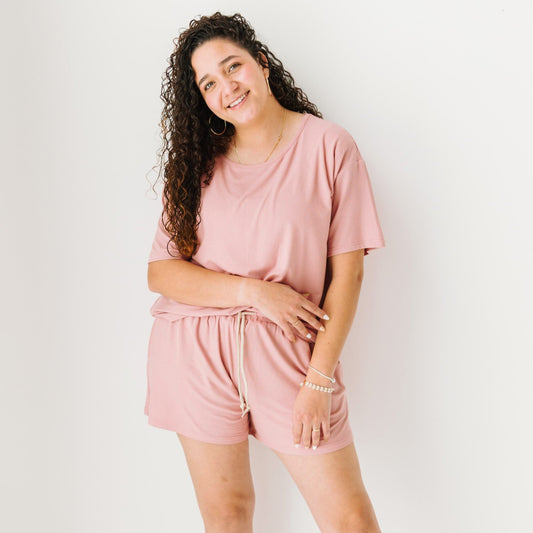 Mauve Small Ribbed Women's Shorts Set