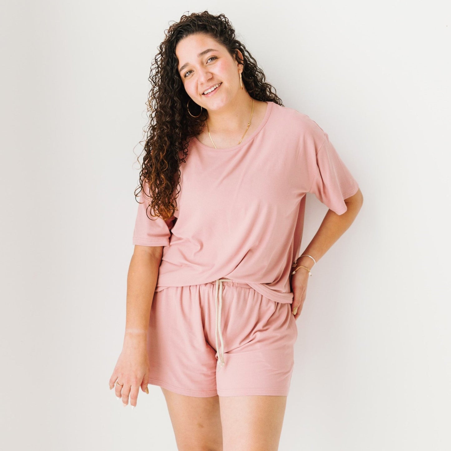 Mauve Small Ribbed Women's Shorts Set