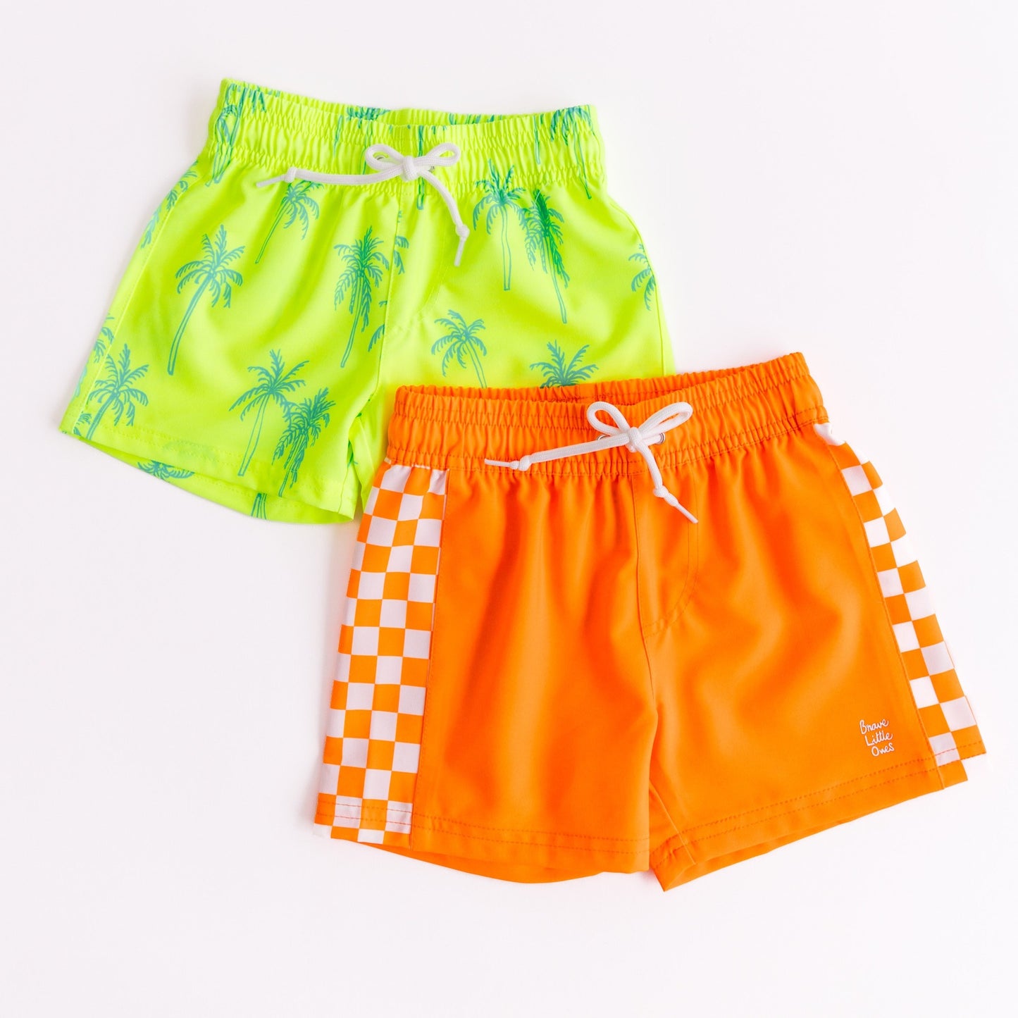 Neon Orange Checkered Swim Trunks