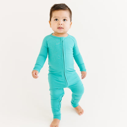 Teal Small Ribbed Zip Romper