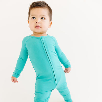 Teal Small Ribbed Zip Romper