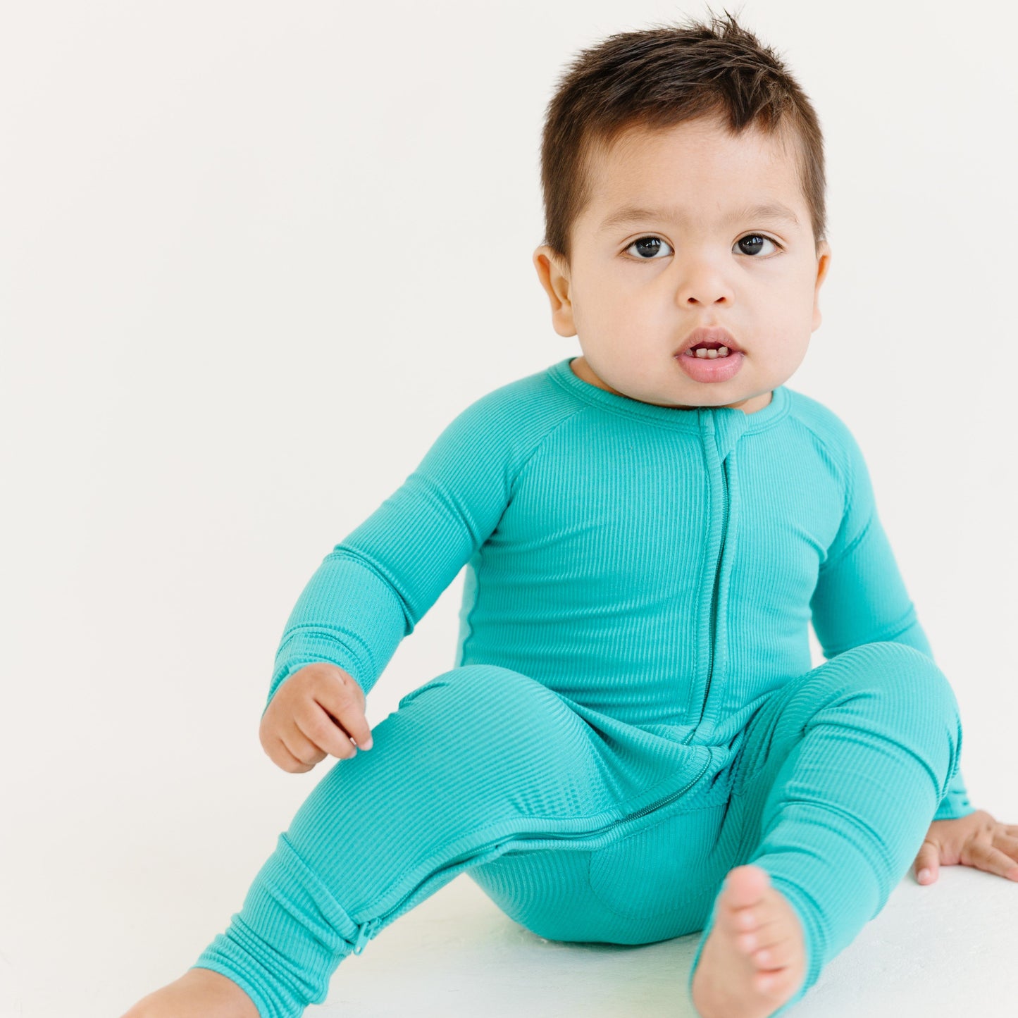 Teal Small Ribbed Zip Romper