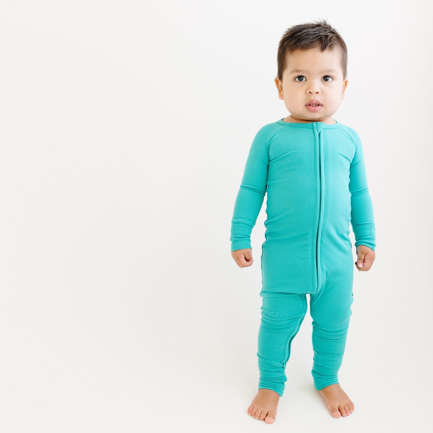 Teal Small Ribbed Zip Romper