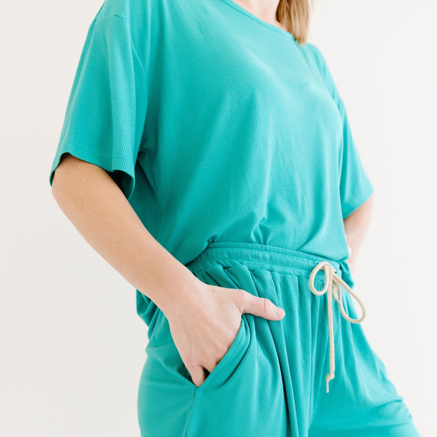 Teal Small Ribbed Women's Shorts Set