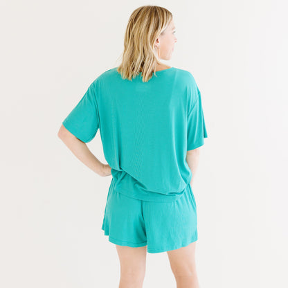 Teal Small Ribbed Women's Shorts Set