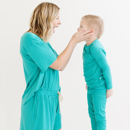 Teal Small Ribbed Women's Short Sleeve Top