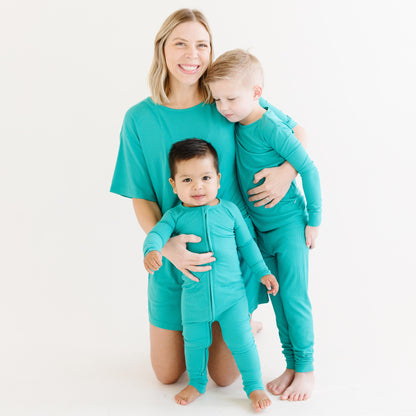 Teal Small Ribbed Zip Romper