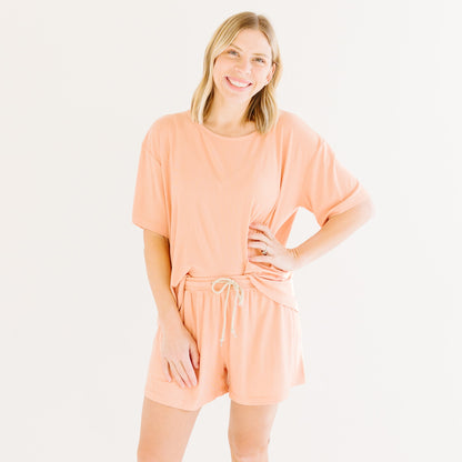 Coral Small Ribbed Women's Shorts Set