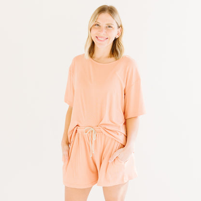 Coral Small Ribbed Women's Shorts Set