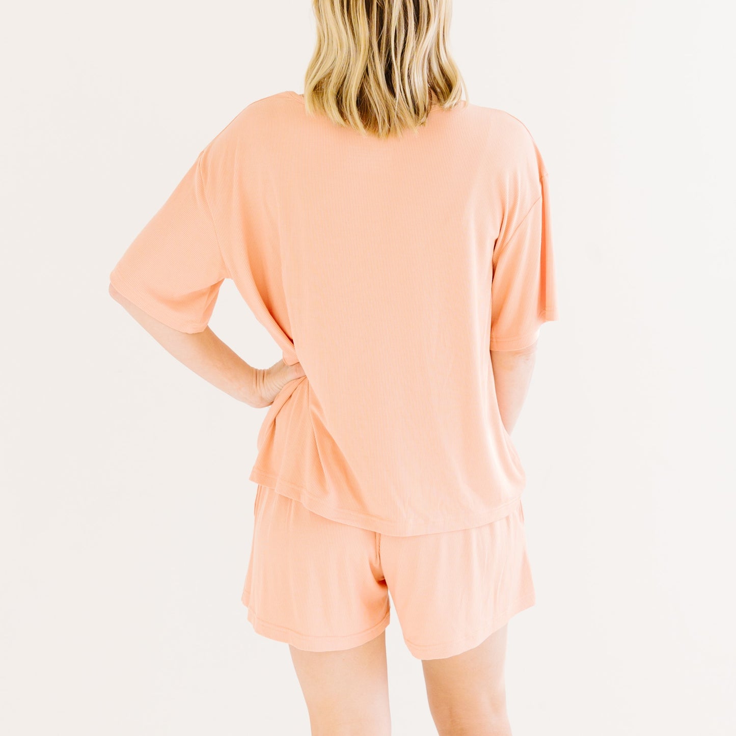 Coral Small Ribbed Women's Shorts Set