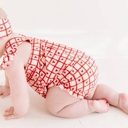 Be Mine Gingham Small Ribbed Flutter Sleeve Romper