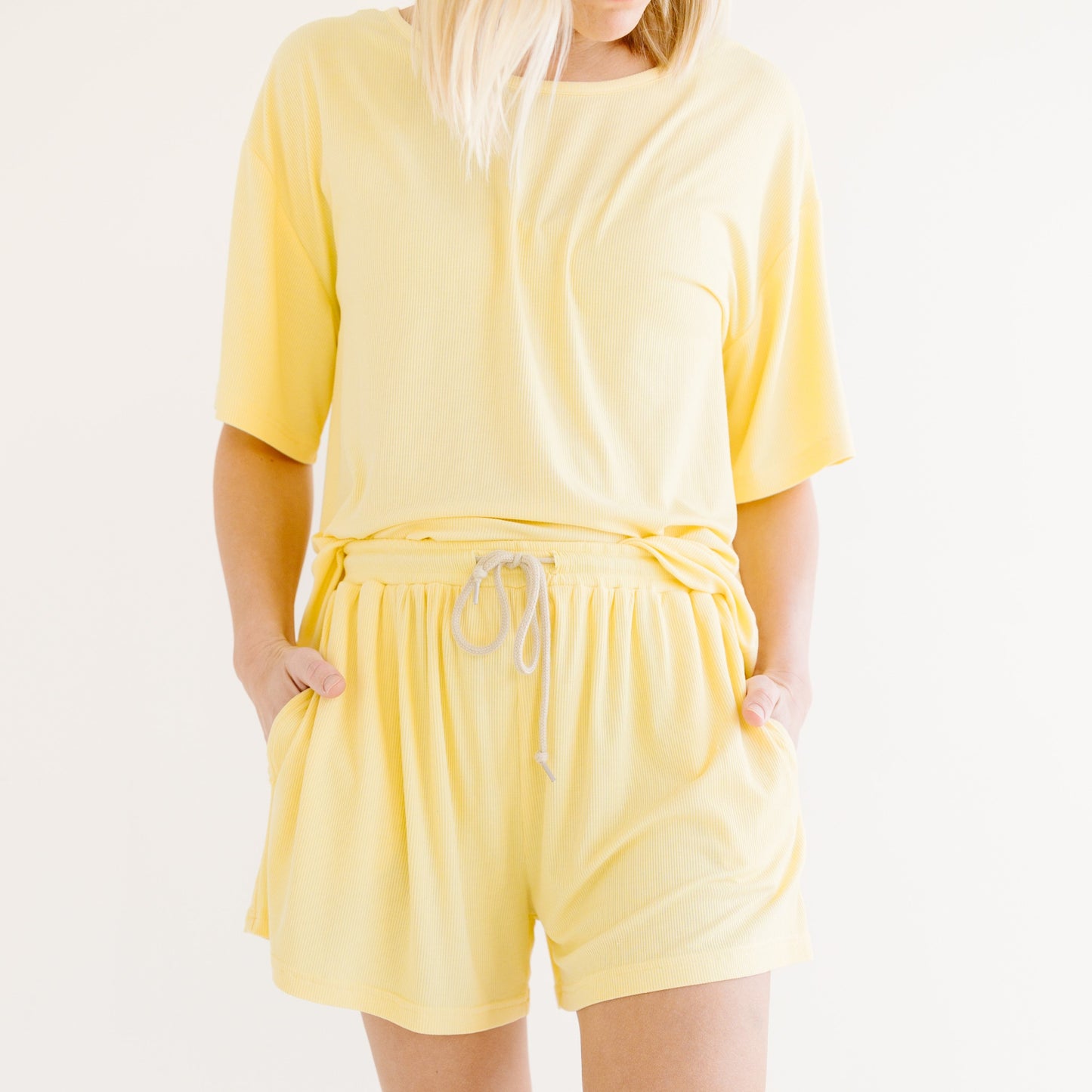 Lemon Yellow Small Ribbed Women's Shorts