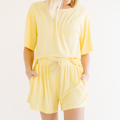 Lemon Yellow Small Ribbed Women's Short Sleeve Top