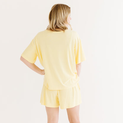 Lemon Yellow Small Ribbed Women's Shorts Set