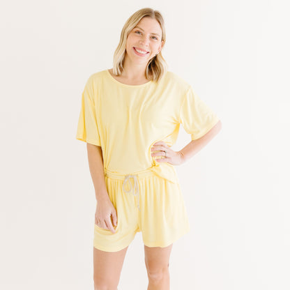 Lemon Yellow Small Ribbed Women's Shorts Set