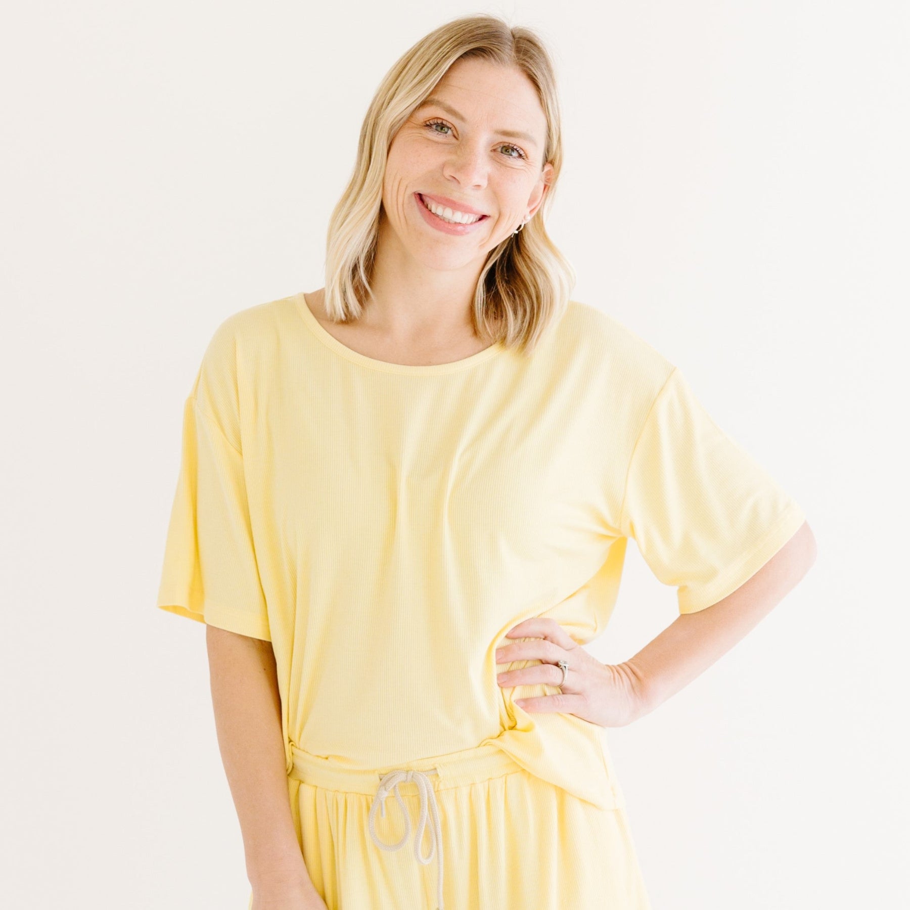 Lemon Yellow Small Ribbed Women's Short Sleeve Top