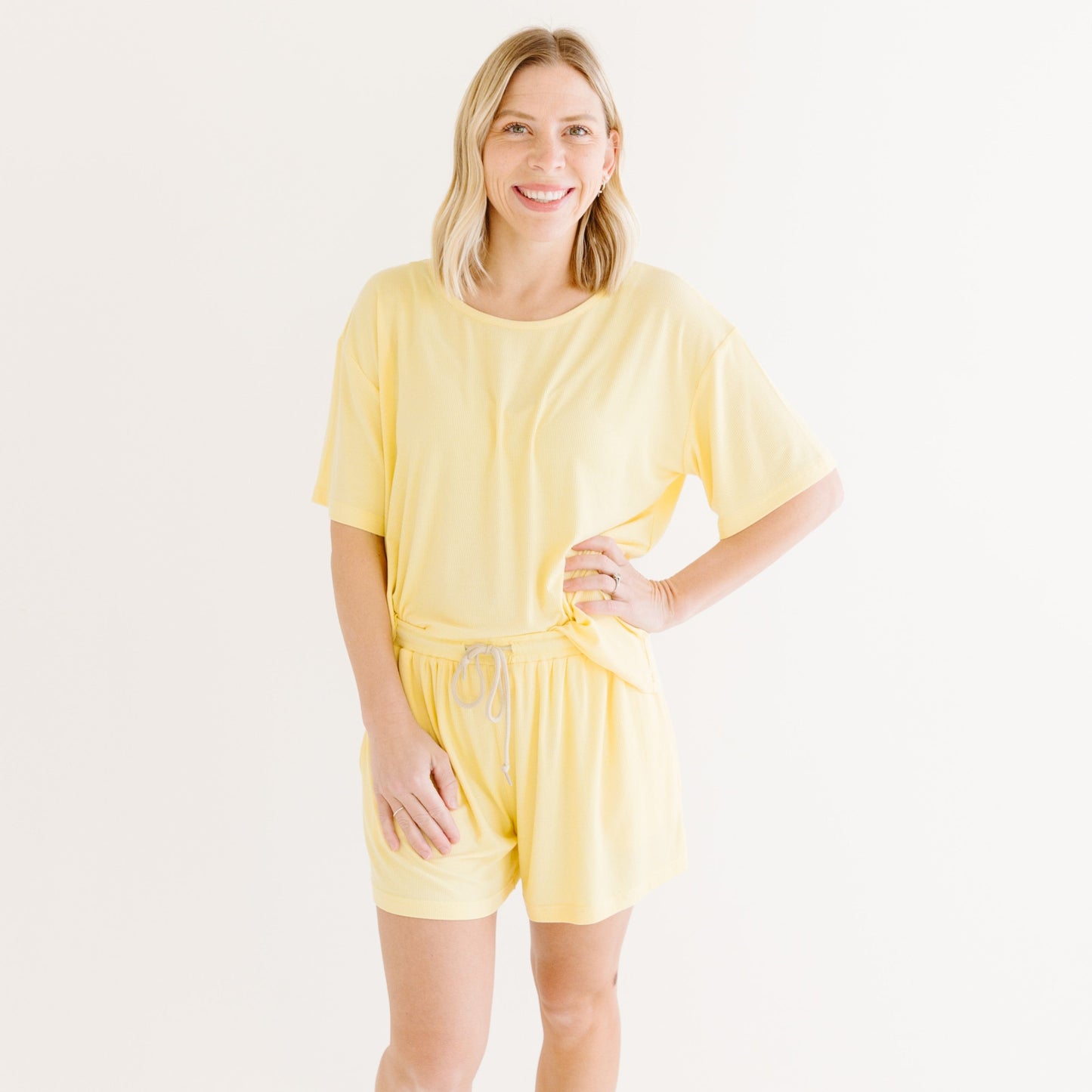 Lemon Yellow Small Ribbed Women's Shorts