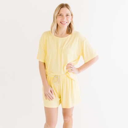 Lemon Yellow Small Ribbed Women's Shorts