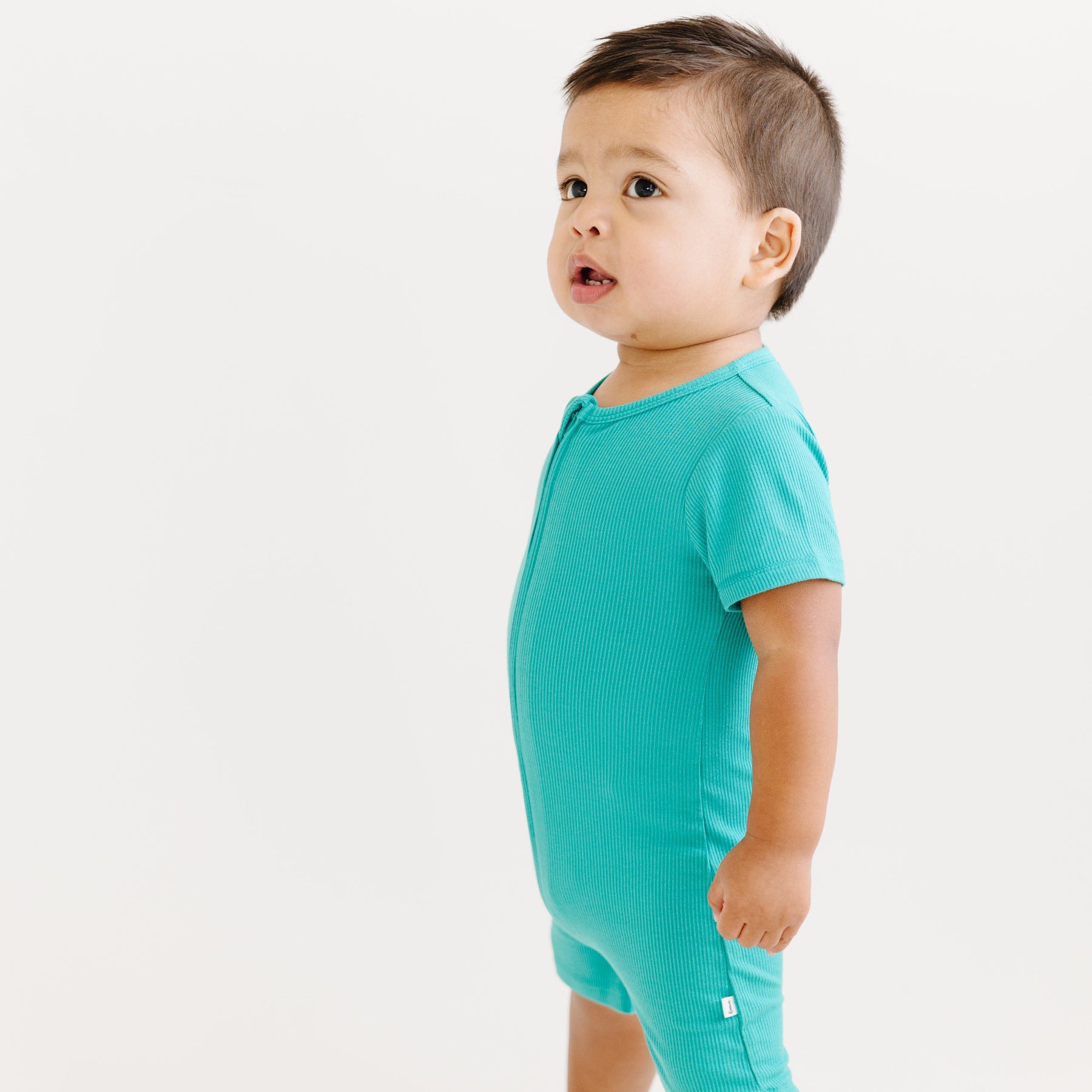 Teal Small Ribbed Summer Zip Romper