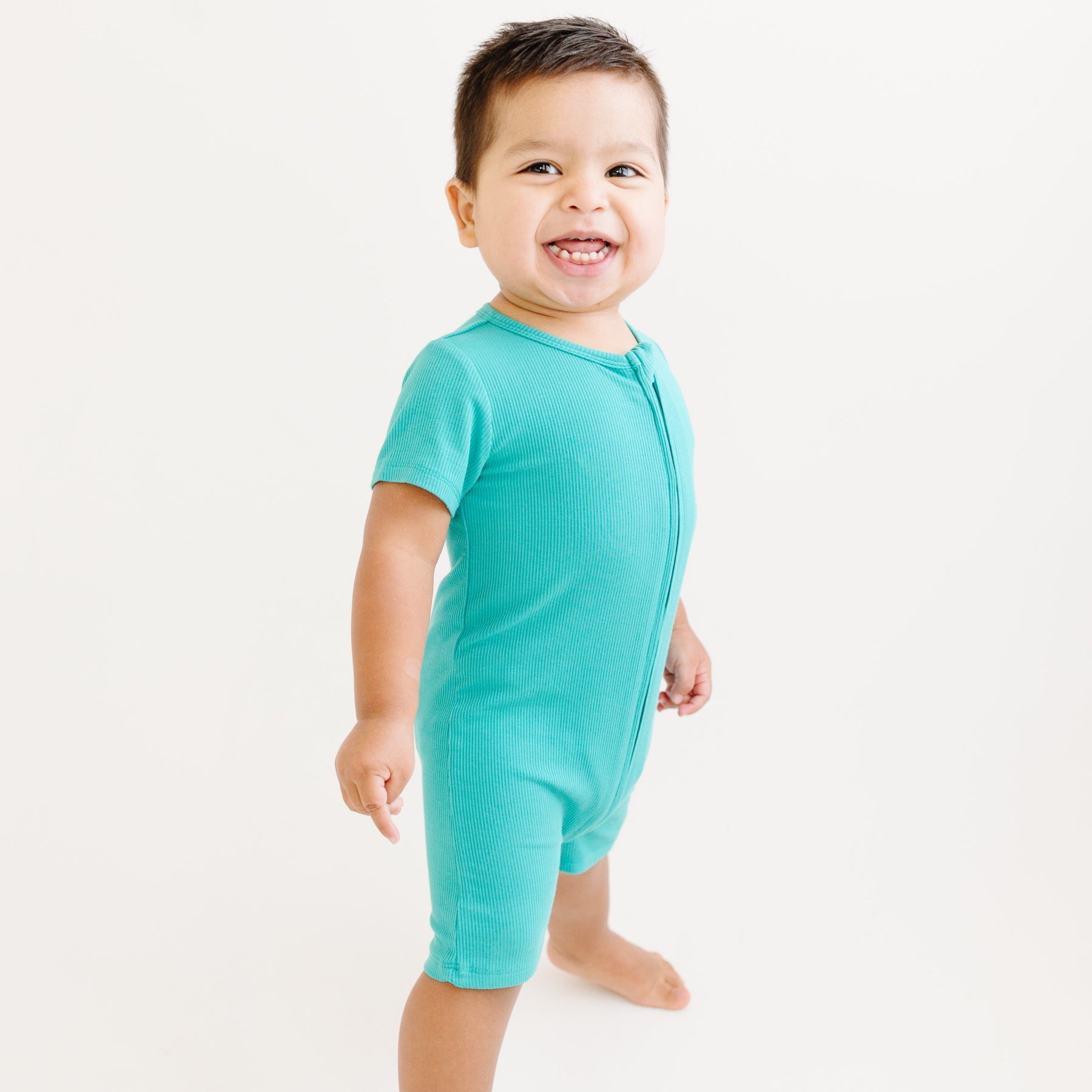 Teal Small Ribbed Summer Zip Romper
