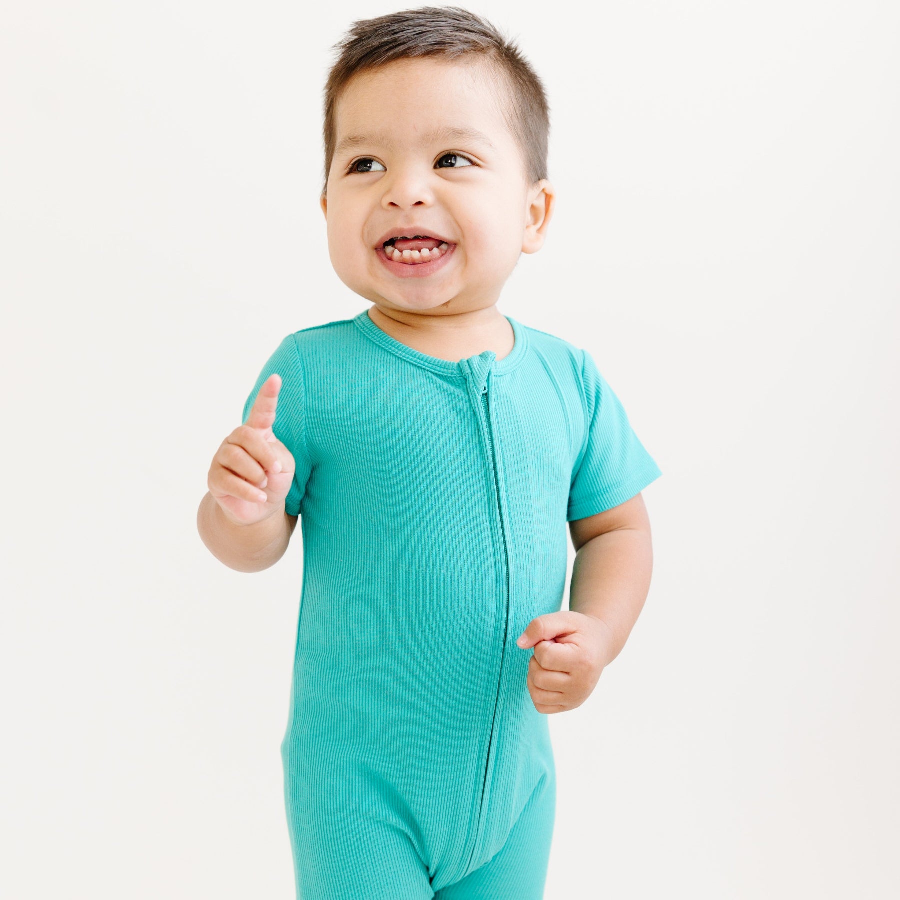 Teal Small Ribbed Summer Zip Romper