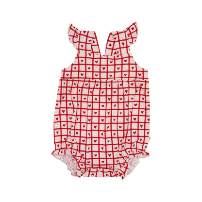 Be Mine Gingham Small Ribbed Flutter Sleeve Romper