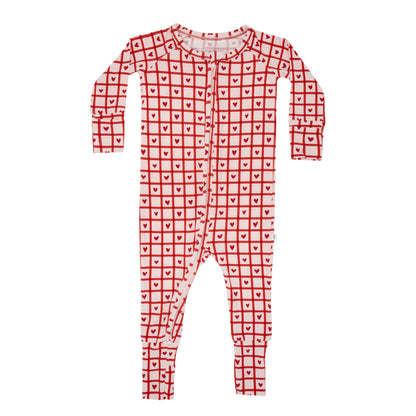 Be Mine Gingham Small Ribbed Zip Romper