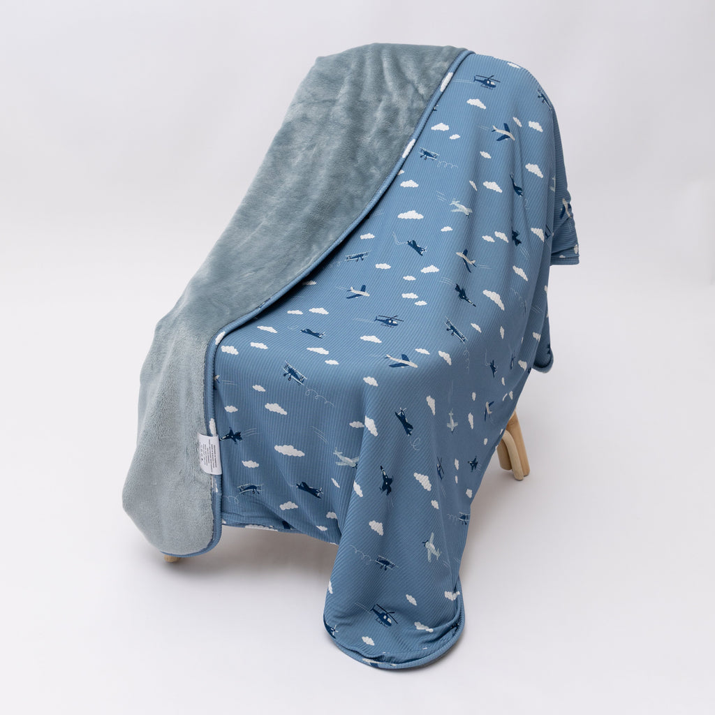 Take Flight Blue Small Ribbed Toddler Blanket