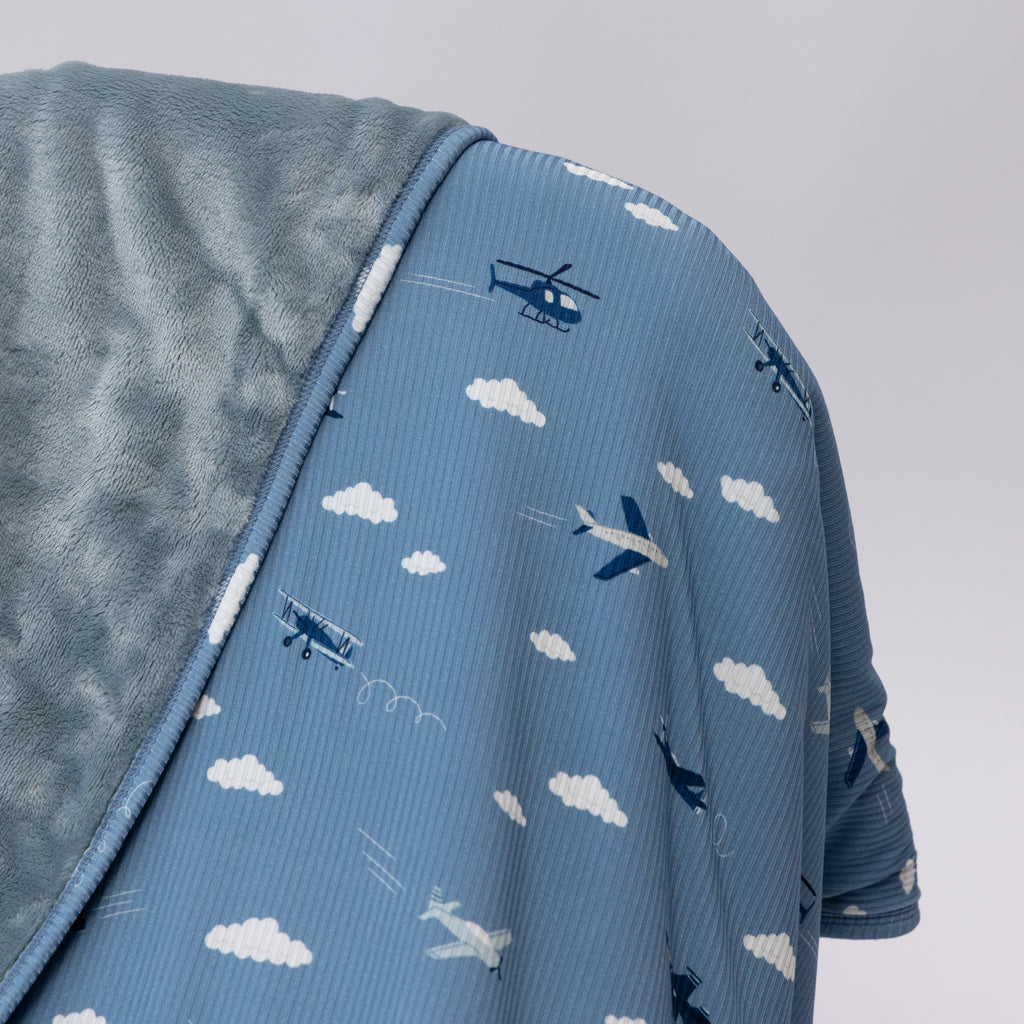 Take Flight Blue Small Ribbed Toddler Blanket