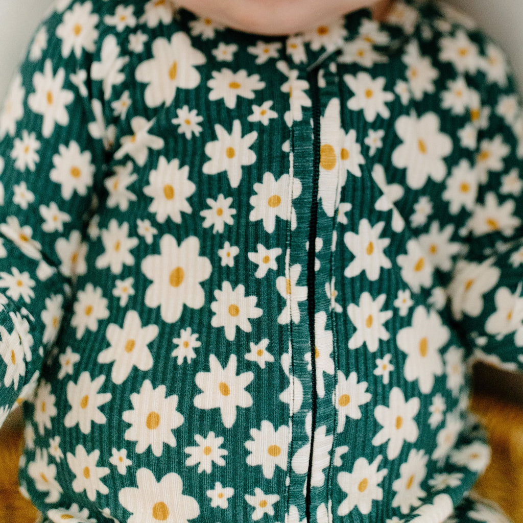 Green Floral Small Ribbed Zip Romper