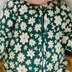 Green Floral Small Ribbed Zip Romper