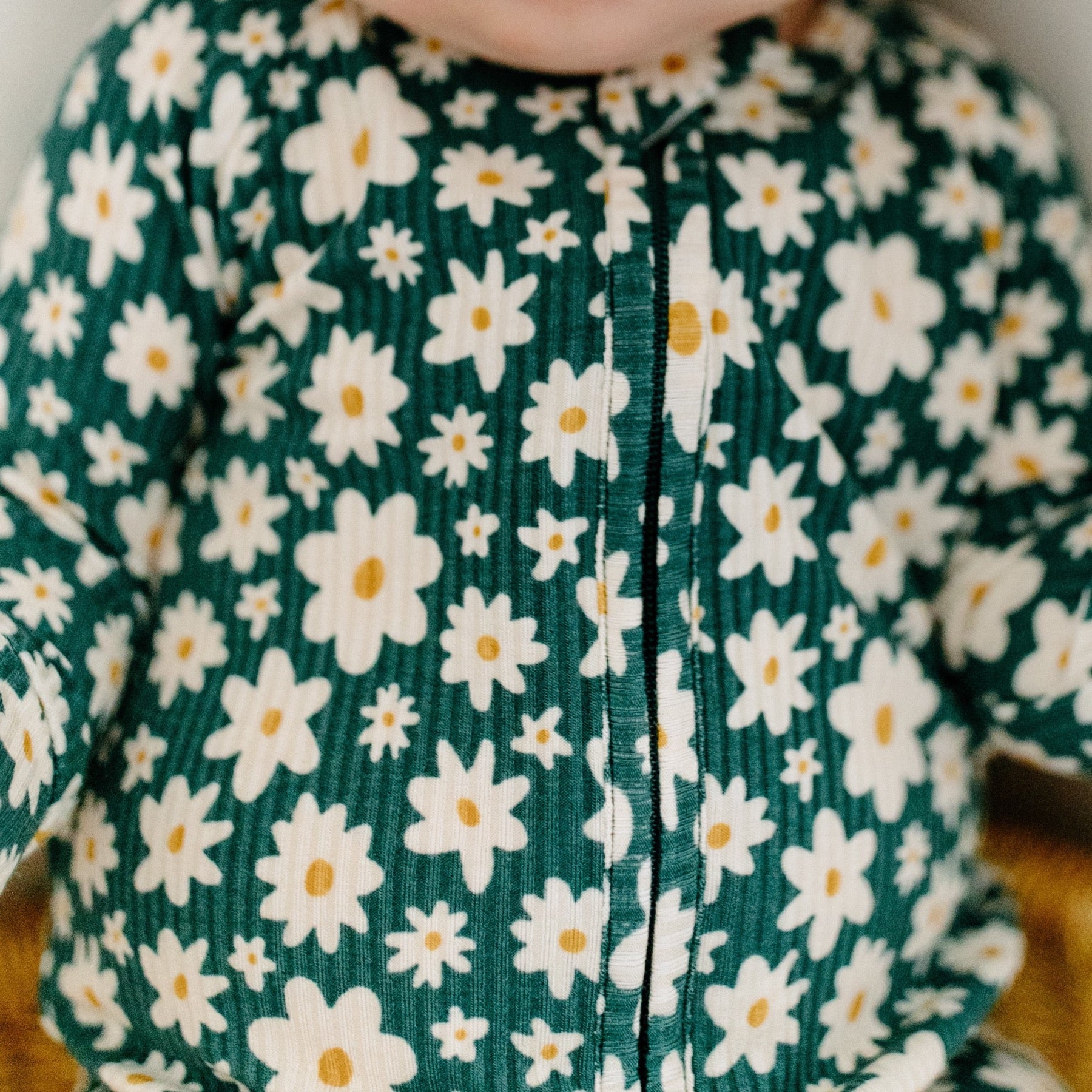 Green Floral Small Ribbed Zip Romper