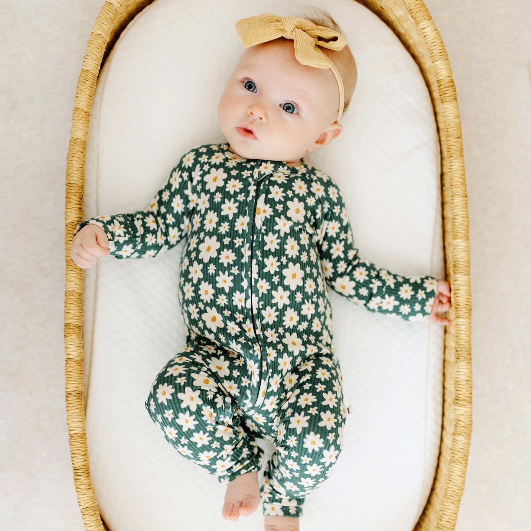 Green Floral Small Ribbed Zip Romper